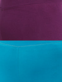 De Moza Superior Ankle Length Leggings Combo Pack of 2 Dark Purple&Teal - De Moza