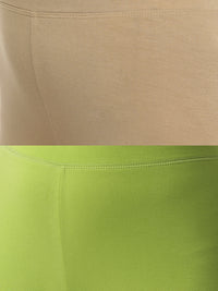De Moza Superior Ankle Length Leggings Combo Pack of 2 Golden Beige&Lime - De Moza