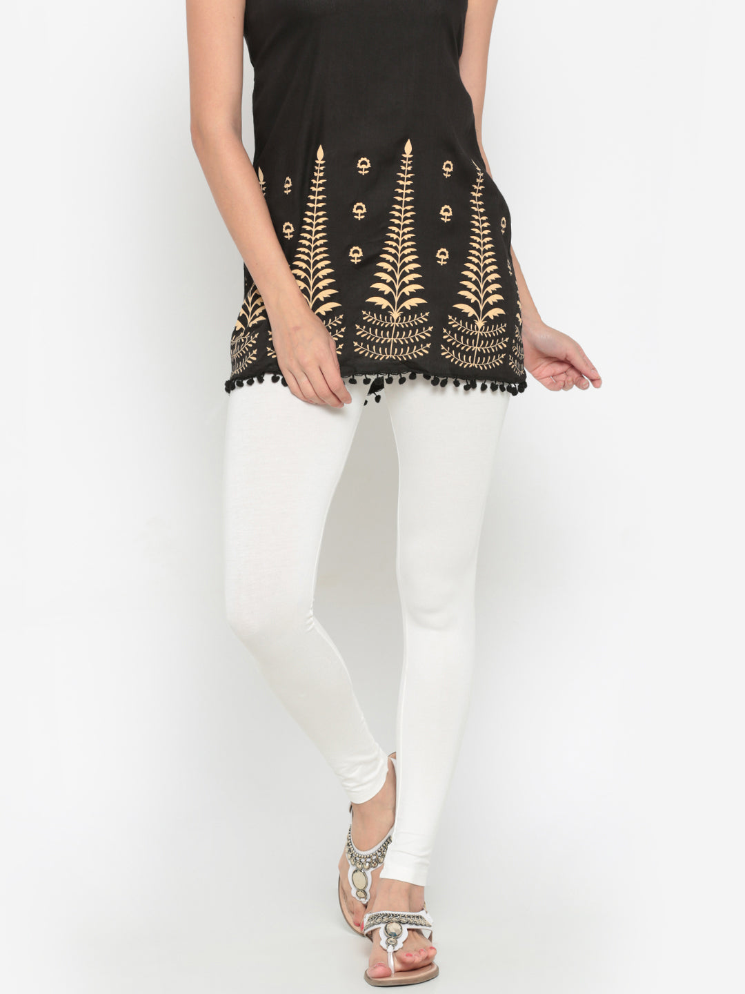 De Moza Superior Ankle Length Leggings Combo Pack of 2 Golden Beige&Offwhite - De Moza