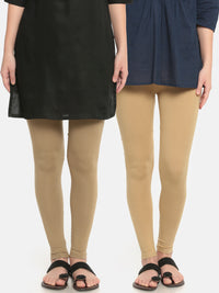 De Moza Superior Ankle Length Leggings Combo Pack of 2 Golden Beige&Skin - De Moza