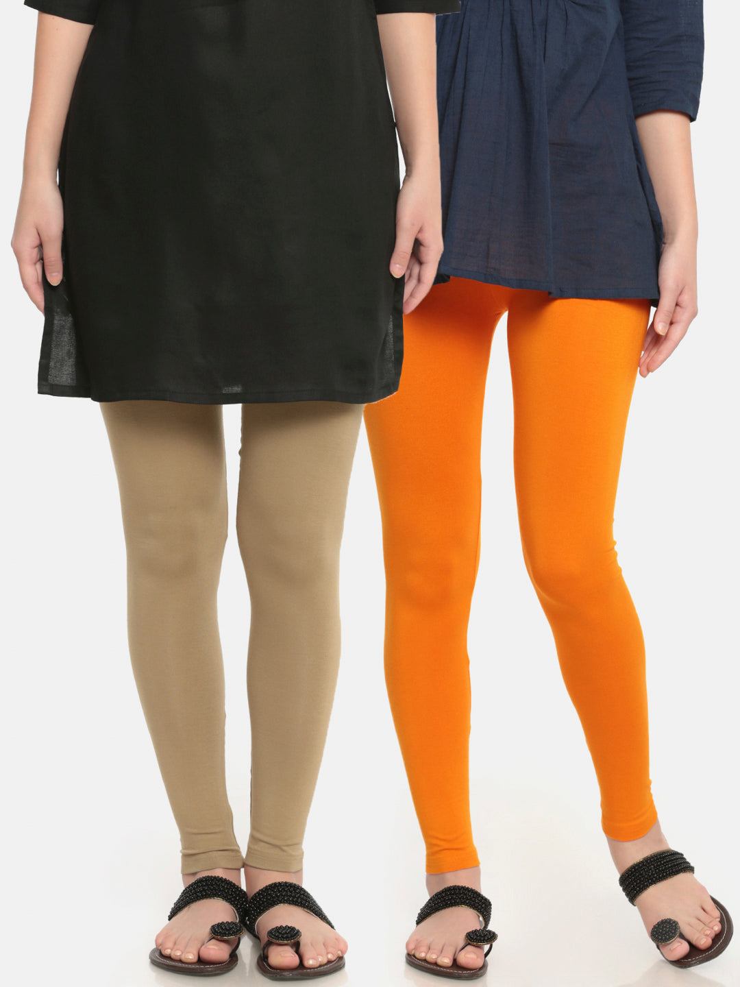 De Moza Superior Ankle Length Leggings Combo Pack of 2 Golden Beige&Dark Yellow - De Moza