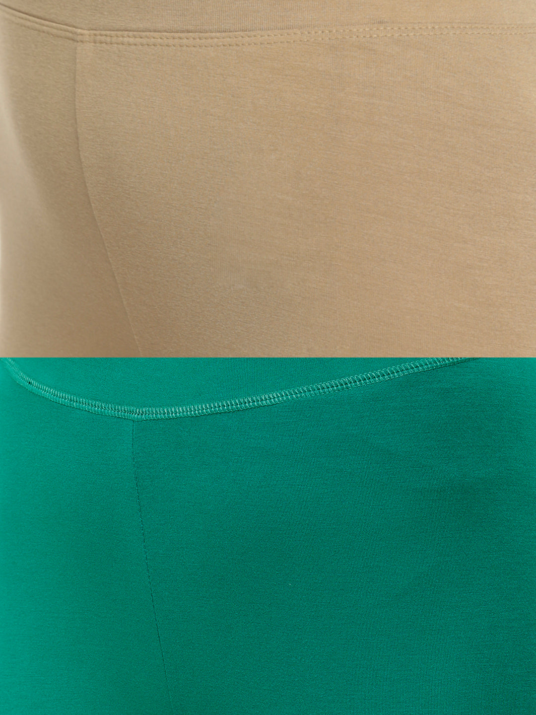 De Moza Superior Ankle Length Leggings Combo Pack of 2 Golden Beige&Emerald Green - De Moza