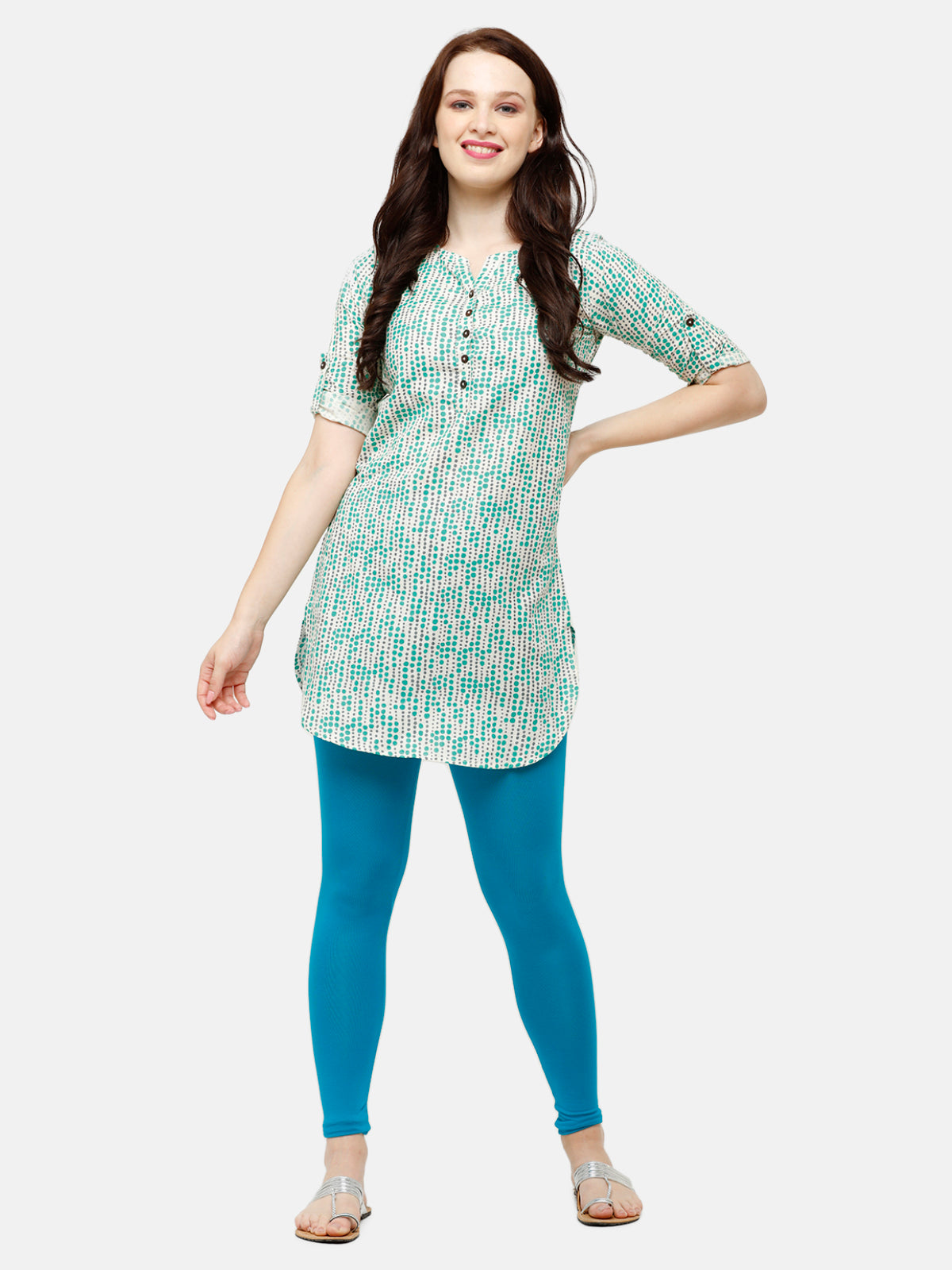 De Moza Superior Ankle Length Leggings Combo Pack of 2 Golden Beige&Teal - De Moza