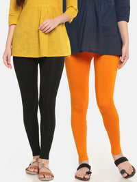 Pack of 2 De Moza Ladies Superior Ankle Leggings Black&Dark Yellow