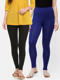 De Moza Superior Ankle Length Leggings Combo Pack of 2 Black&Navy Blue - De Moza