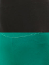 Pack of 2 De Moza Ladies Superior Ankle Leggings Black&Emerald Green