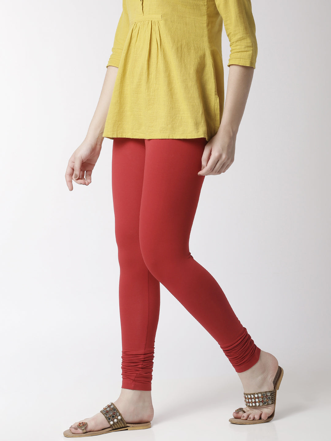 De Moza- Women's Red Churidar Leggings  (4890551648319)