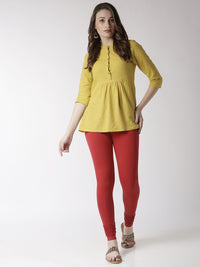 De Moza- Women's Red Churidar Leggings  (4890551648319)