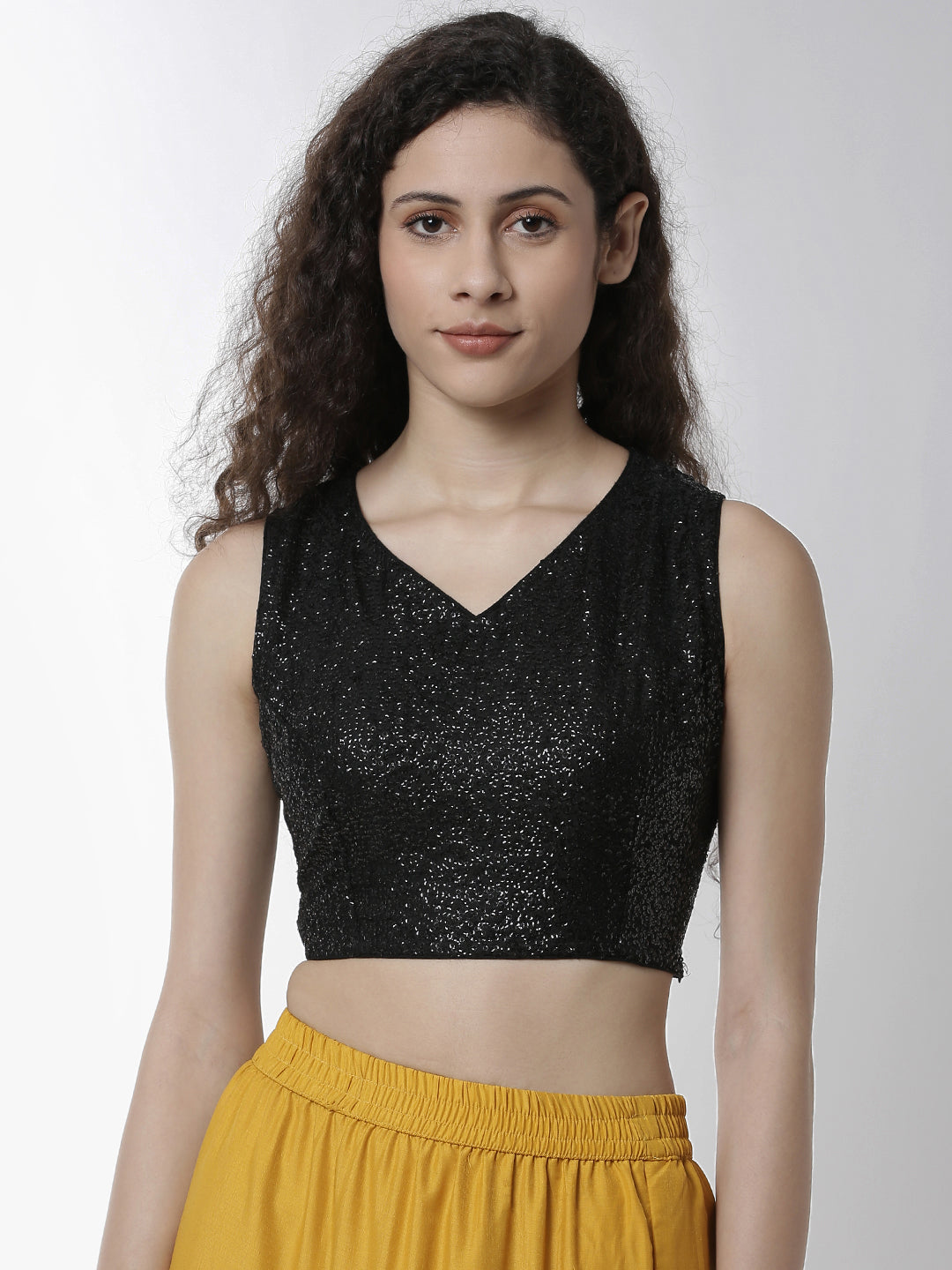 De Moza Women's HS Crop Woven Top Embrodry Polyester Black - De Moza (4461738065983)