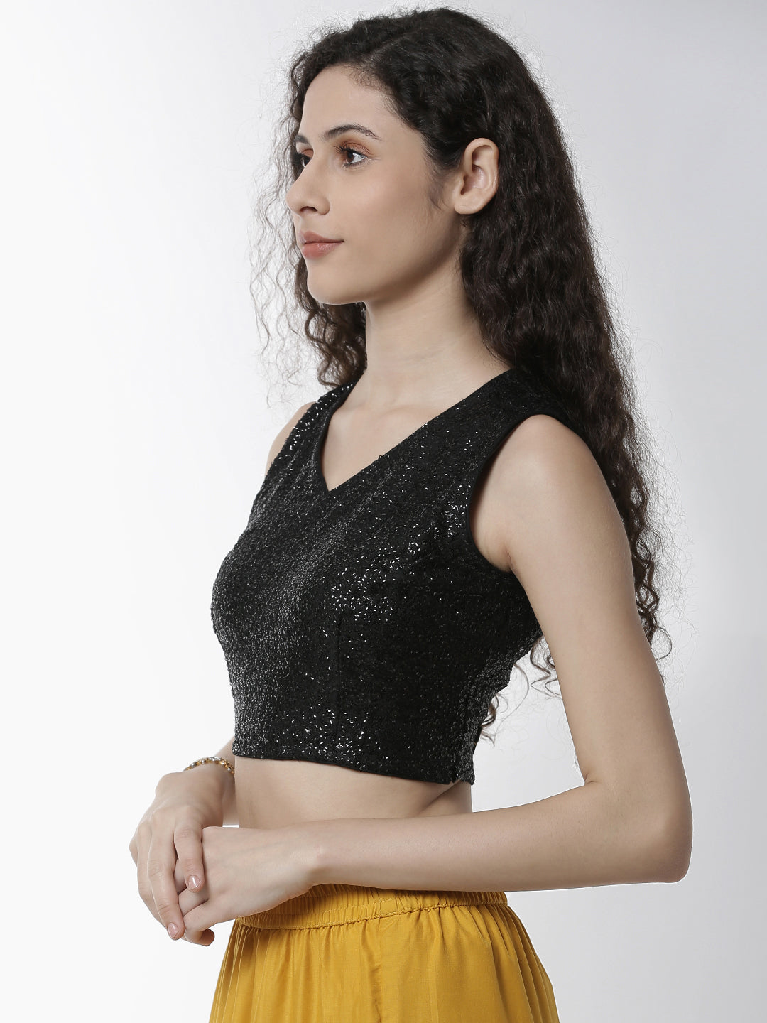 De Moza Women's HS Crop Woven Top Embrodry Polyester Black - De Moza (4461738065983)