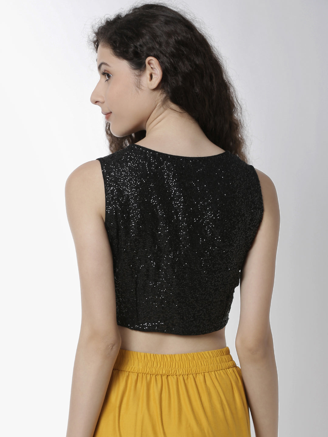 De Moza Women's HS Crop Woven Top Embrodry Polyester Black - De Moza (4461738065983)