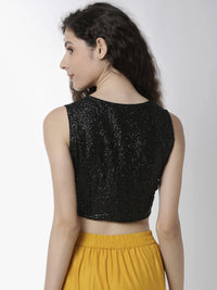 De Moza Women's HS Crop Woven Top Embrodry Polyester Black - De Moza (4461738065983)