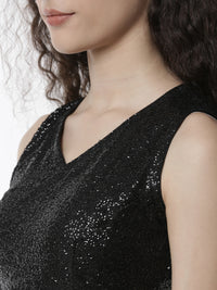 De Moza Women's HS Crop Woven Top Embrodry Polyester Black - De Moza (4461738065983)