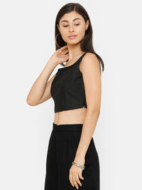 De Moza Women's Spaghetti Crop Woven Top Embrodry Polyester Black - De Moza (4704708821055)