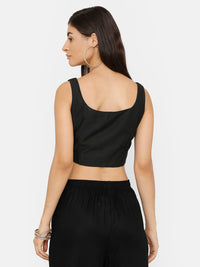 De Moza Women's Spaghetti Crop Woven Top Embrodry Polyester Black - De Moza (4704708821055)