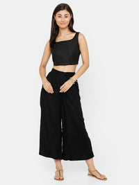 De Moza Women's Spaghetti Crop Woven Top Embrodry Polyester Black - De Moza (4704708821055)