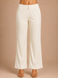 De Moza Women Knit Viscose Narrow Palazzo Chalk
