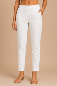 De Moza Women Woven Cotton Cigarette Pant White - De Moza