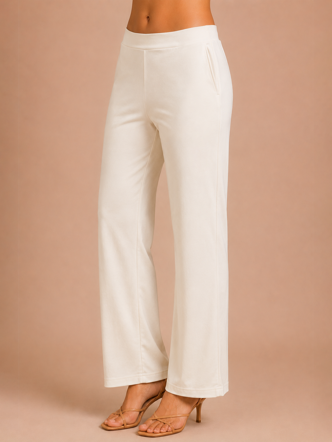 De Moza Women Knit Viscose Narrow Palazzo Chalk