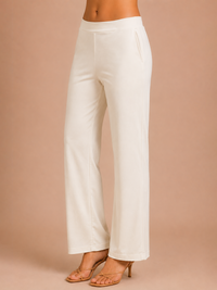 De Moza Women Knit Viscose Narrow Palazzo Chalk