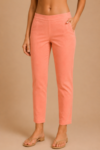 De Moza Women Woven Cotton Cigarette Pant Peach - De Moza