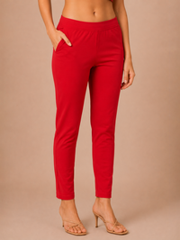 De Moza Women Knit Cotton Kurti Pant Red