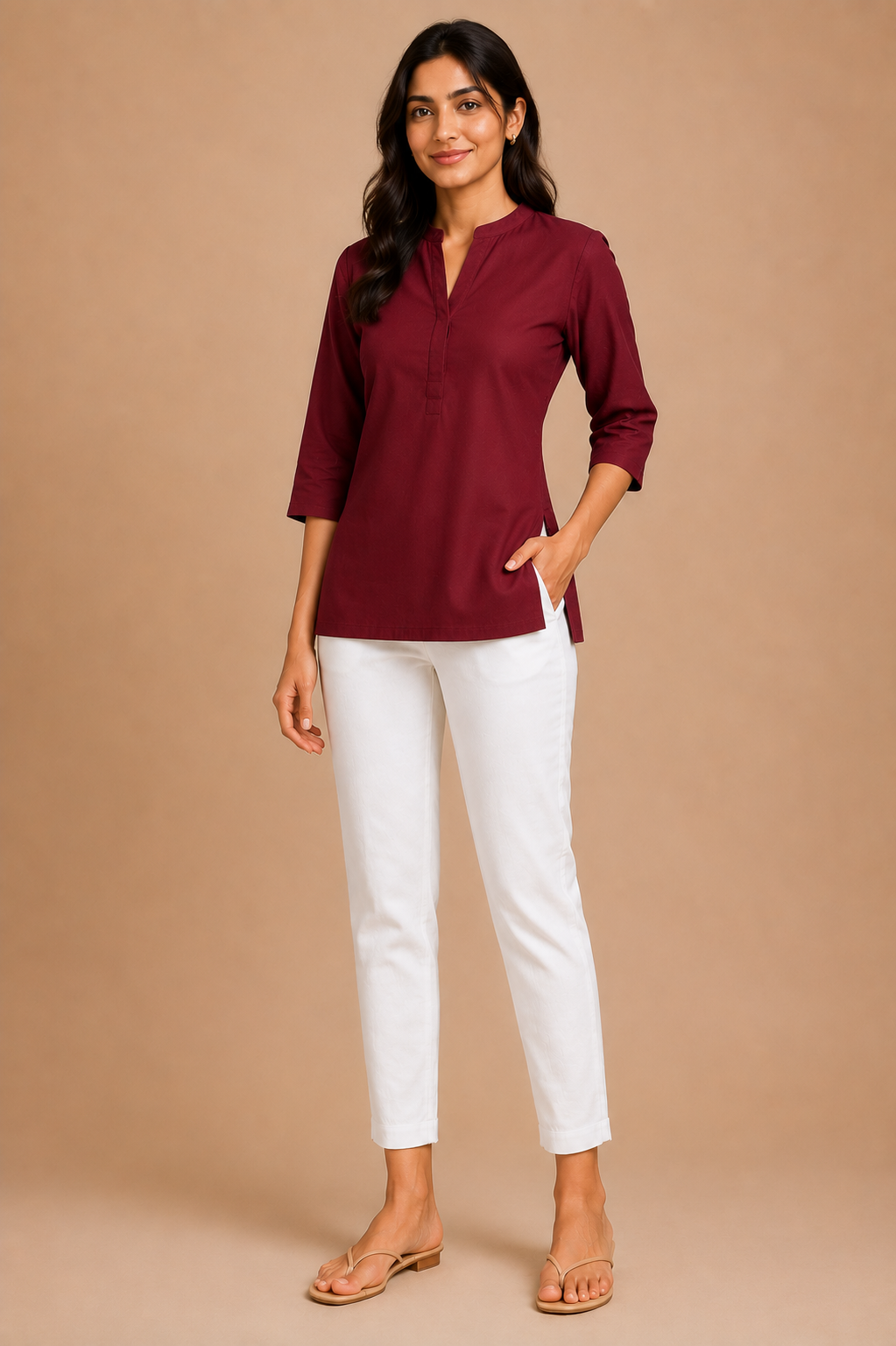 De Moza Women Woven Cotton Cigarette Pant White - De Moza