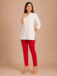 De Moza Women Knit Cotton Kurti Pant Red