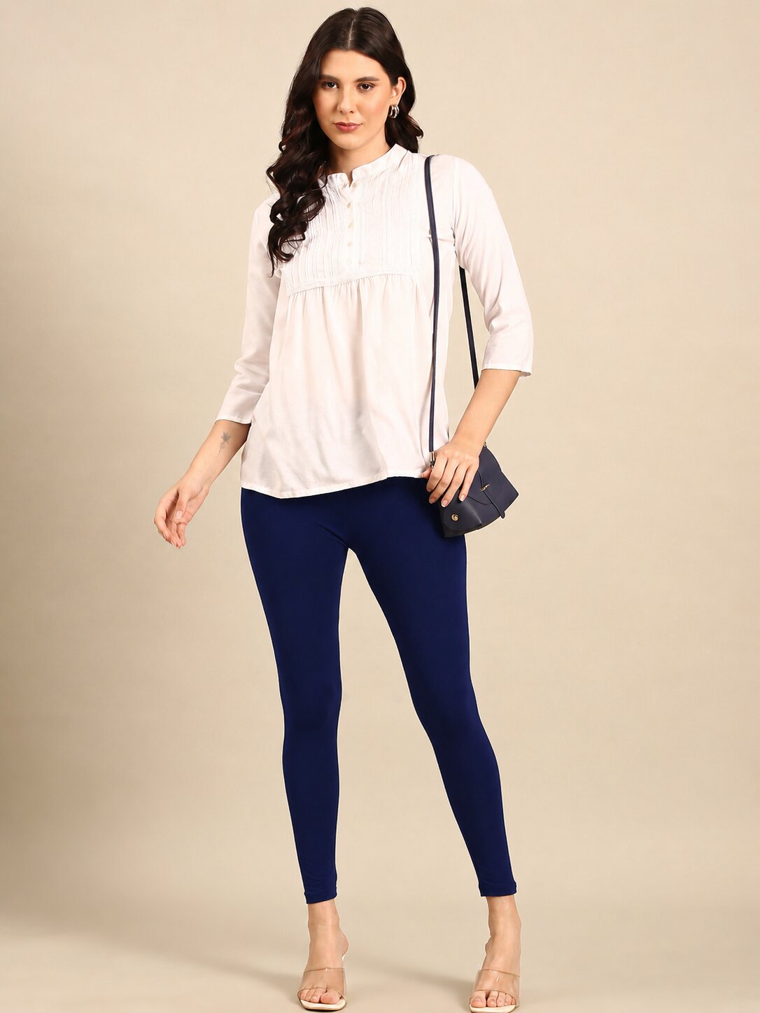 Ankle Length Leggings Cotton-Navy - De Moza