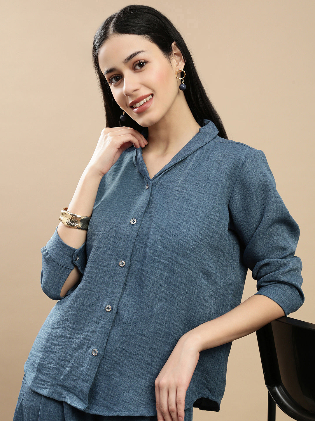 De Moza Women Casual Top Teal Blue