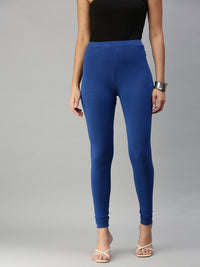 De Moza Ladies Ankle Length Leggings Solid Cotton Ink Blue