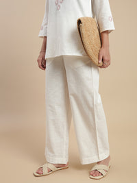 De Moza Women's Officewear Co-ords (Short Kurta & Straight Pant) Offwhite - De Moza