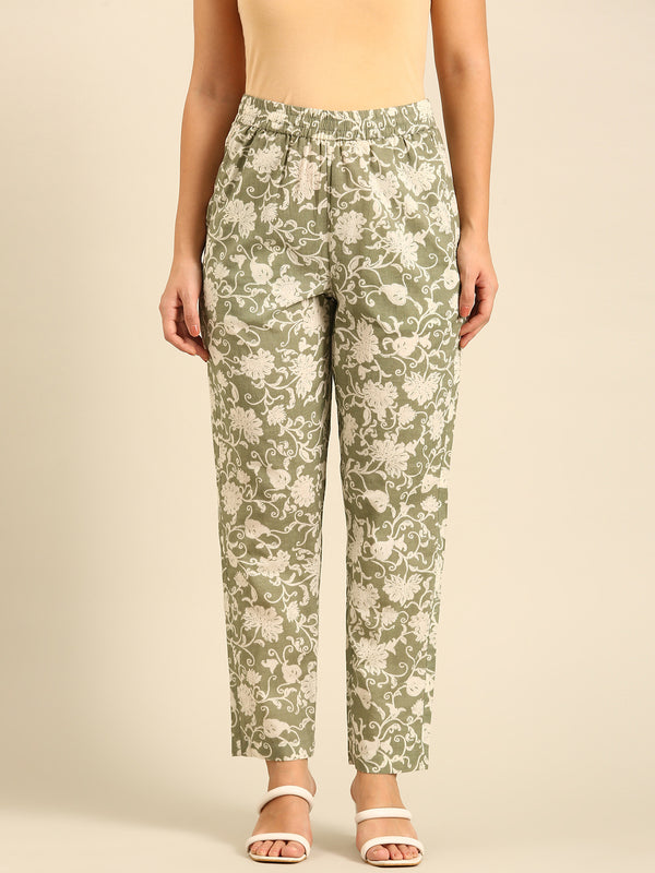 Printed Straight Pant-Mint Green - De Moza