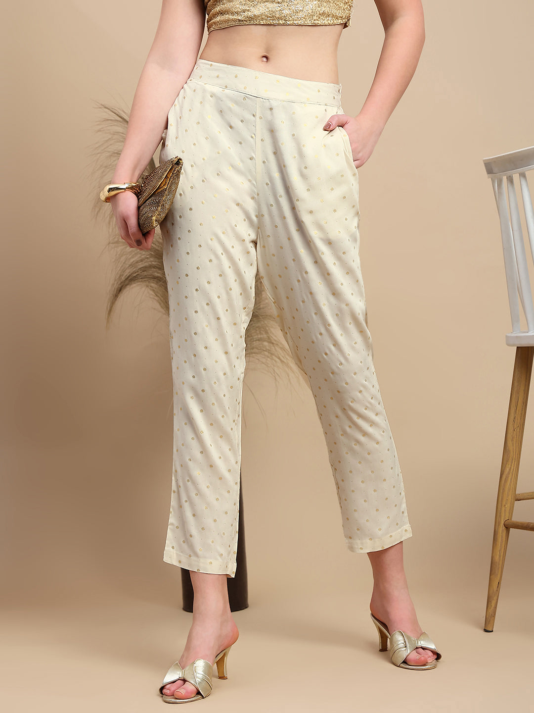 De Moza Women Festive Pants Offwhite - De Moza