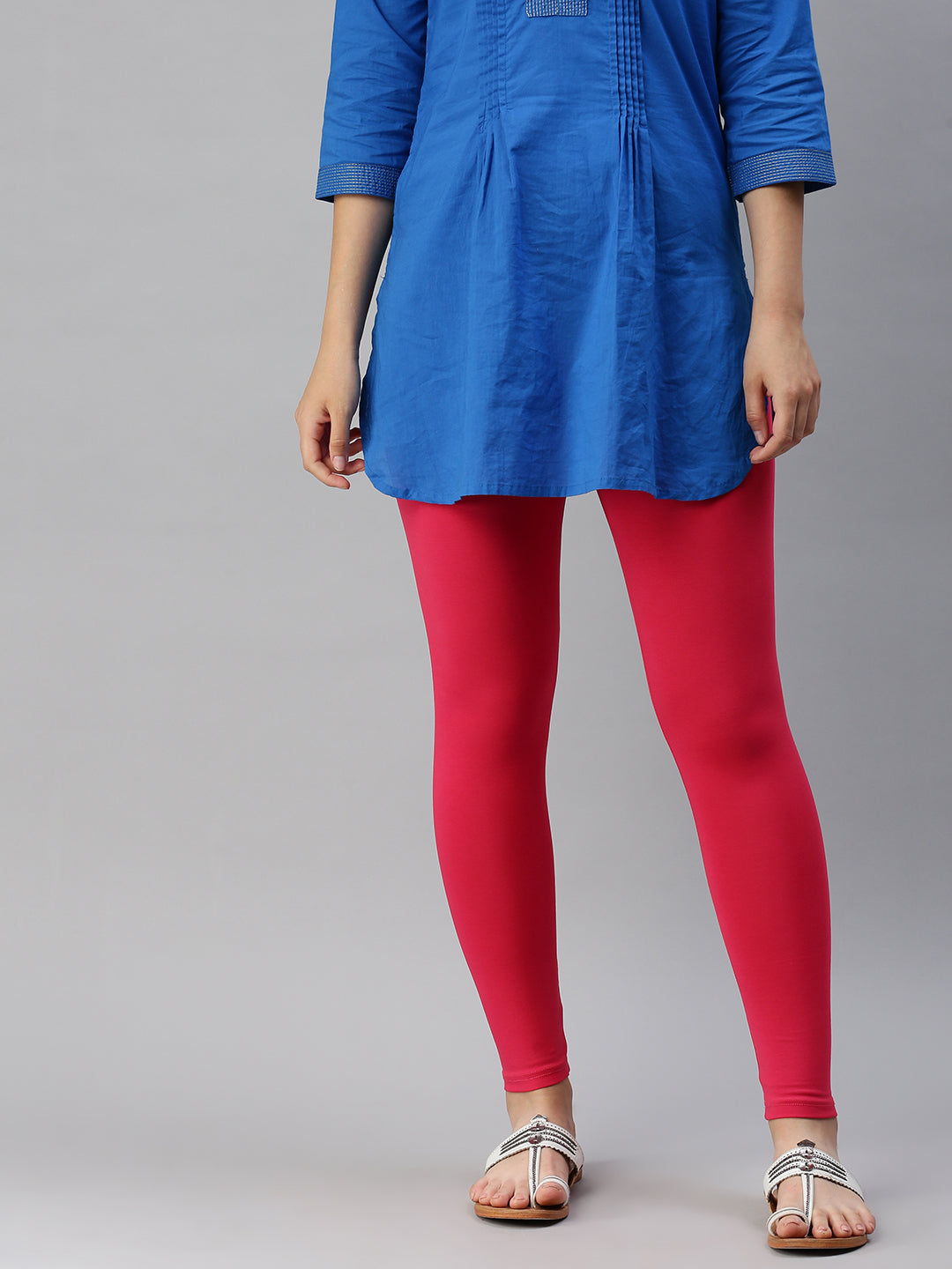 De Moza Ladies Ankle Length Leggings Solid  Cotton Dark Coral