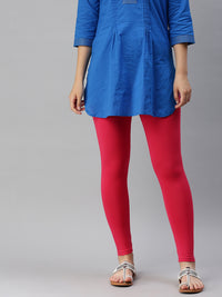 De Moza Ladies Ankle Length Leggings Solid  Cotton Dark Coral