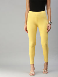 De Moza Ladies Ankle Length Leggings Solid Cotton Yellow