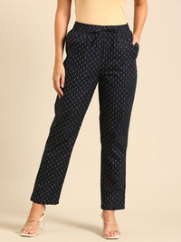 Straight Pant All Over Print-Navy - De Moza