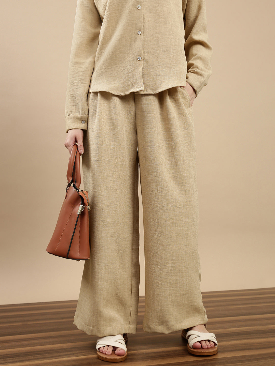 De Moza Women Casual Palazzo Beige