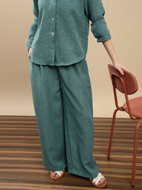 De Moza Women Casual Palazzo Dark Teal