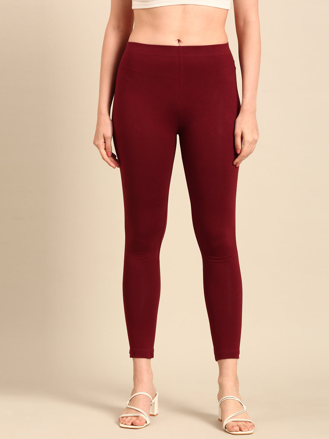 Ankle Length Leggings Cotton-Dark Maroon - De Moza
