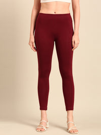 Ankle Length Leggings Cotton-Dark Maroon - De Moza