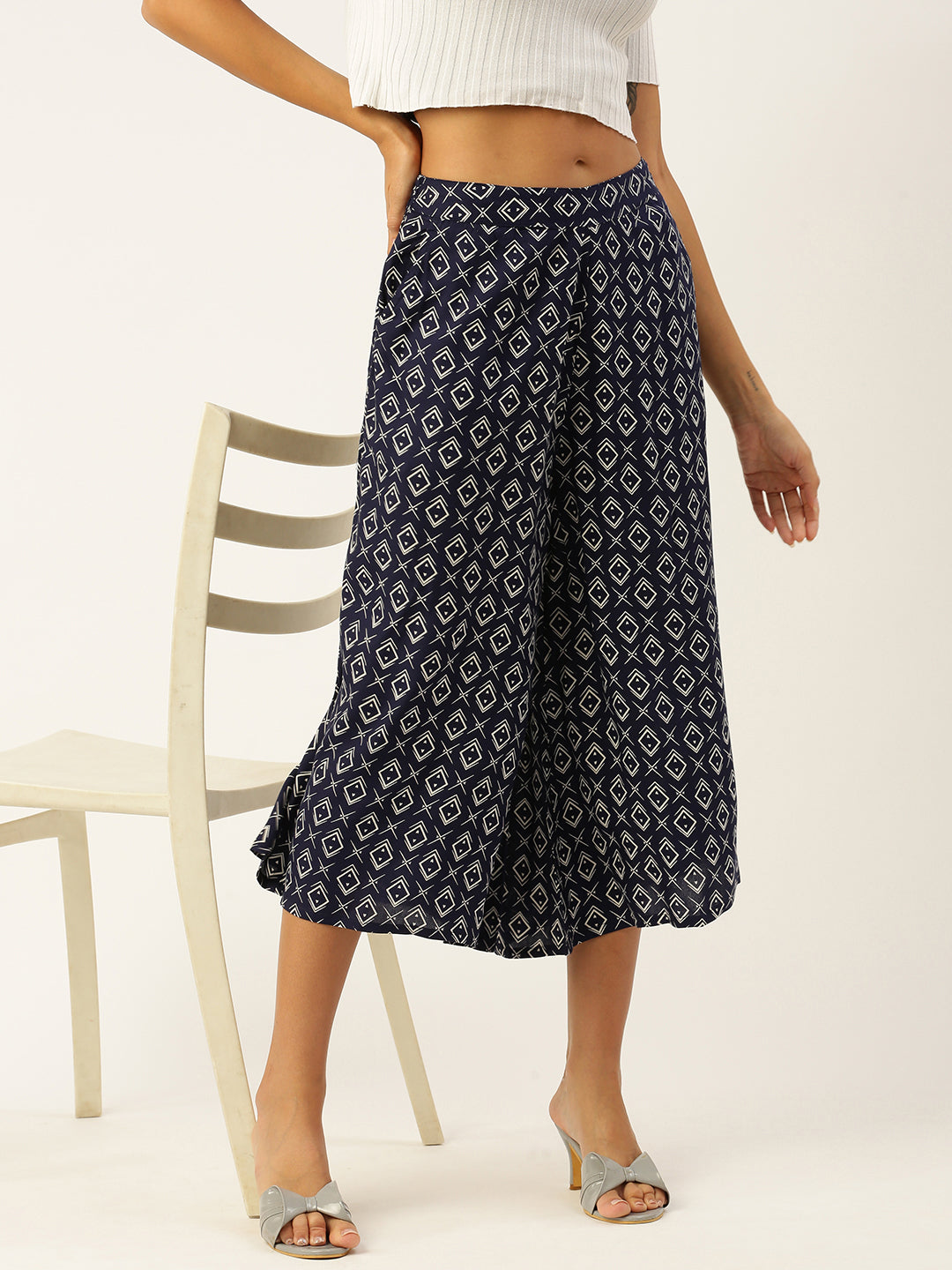 De Moza Ladies Printed Culottes Indigo