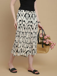 De Moza Women Woven Rayon High Twist Loose Fit Printed Culottes with Functional Pockets Cream - De Moza
