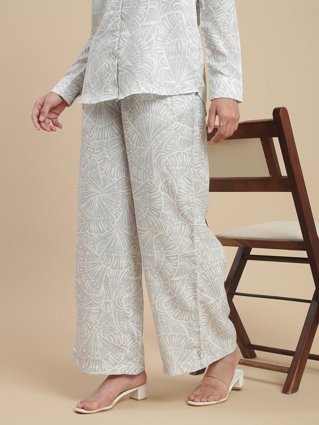 De Moza Women's Officewear Co-ords (Tunic Shirt & Palazzo) Offwhite - De Moza