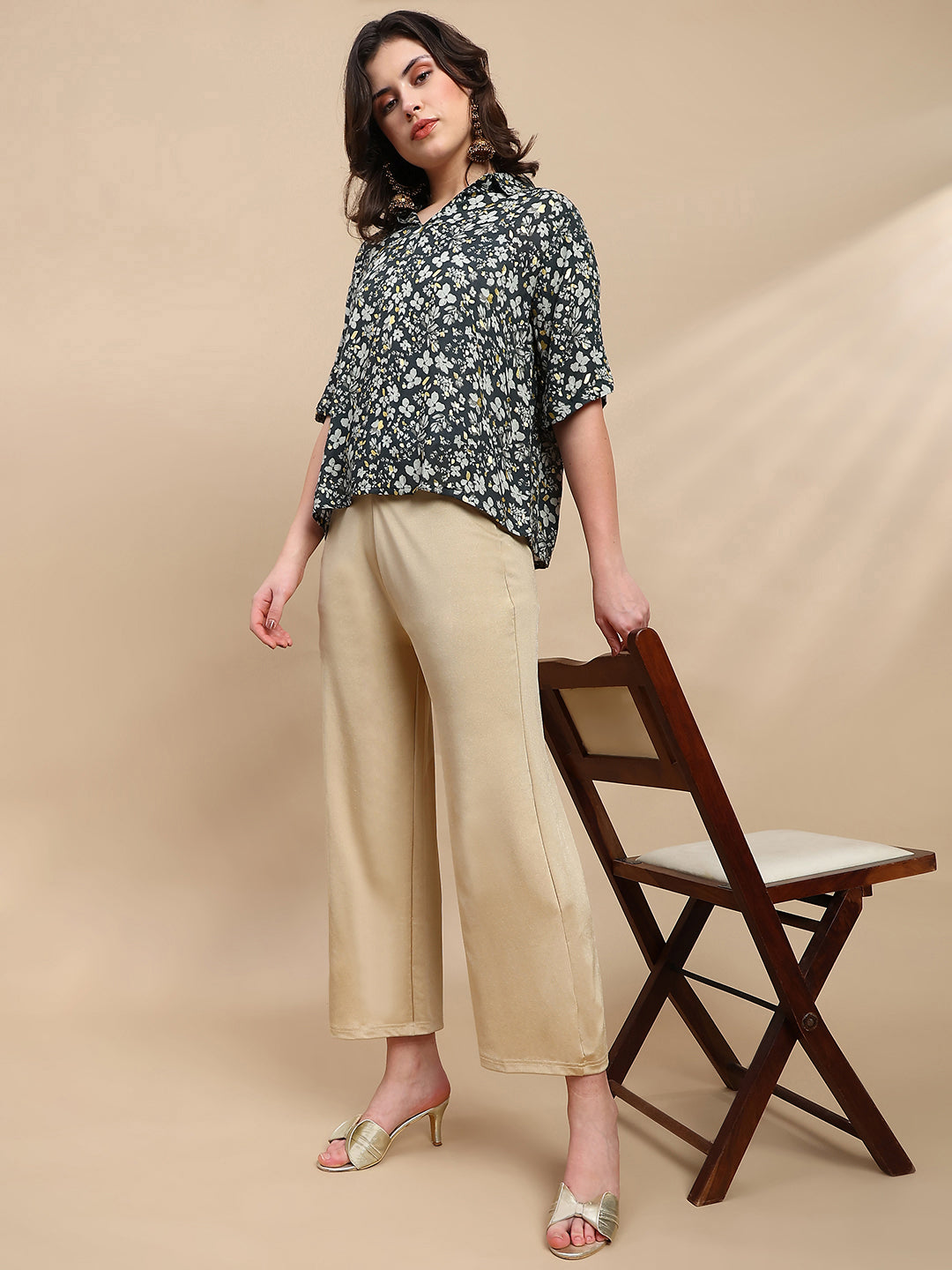 De Moza Women Festive Palazzo Light Gold - De Moza