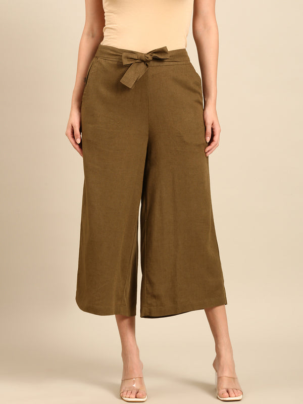Tie Up Culottes-Olive Green - De Moza