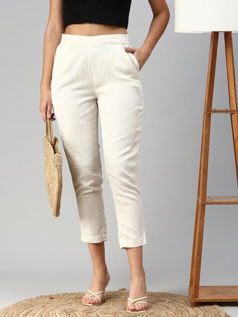 De Moza Women Cigarette Pants Natural