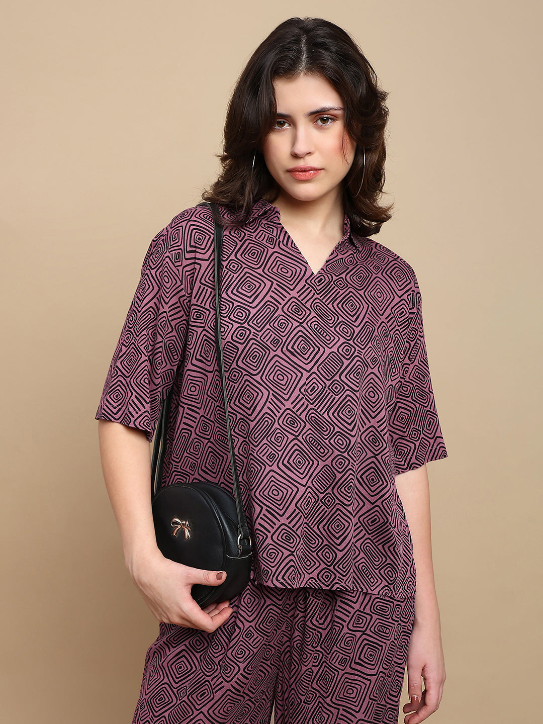 De Moza Women Kashka Set (Top & Palazzo) - Dusty Pink