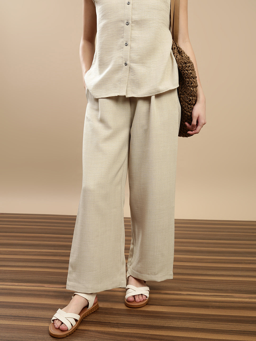 De Moza Women Casual Palazzo Light Beige